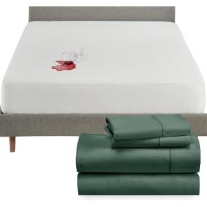 imageCalifornia Design Den 5 Piece King Size Sheet Set Hunter Green and Waterproof Mattress Protector White Bundle  400 Thread Count 100 Cotton Sateen 4 Piece Sheet Set with 1 Mattress Protector