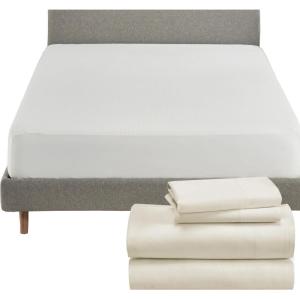 imageCalifornia Design Den 5 Piece King Size Sheet Set Ivory and Waterproof Mattress Protector White Bundle  500 Thread Count 100 Cotton Sateen 4 Piece Sheet Set with 1 Mattress Protector