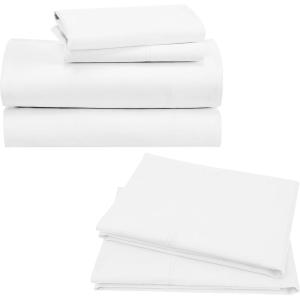imageCalifornia Design Den Bedding Bundle  King Sheet Set with 4 Pillowcases 100 Organic Cotton Percale White