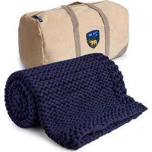 imageCalifornia Design Den 100 Cotton Handmade Chunky Knit Weighted Blanket 15 Pounds 100 Cotton No Fillers Breathable Soft ampamp Calming AllSeason Evenly Weighted Throw BlueBlueberry