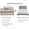 imageCalifornia Design Den 5 Piece Queen Size Sheet Set Beige and Waterproof Mattress Protector White Bundle  1000 Thread Count 100 Cotton Sateen 4 Piece Sheet Set with 1 Mattress Protector