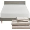 imageCalifornia Design Den 5 Piece Queen Size Sheet Set Beige and Waterproof Mattress Protector White Bundle  1000 Thread Count 100 Cotton Sateen 4 Piece Sheet Set with 1 Mattress Protector