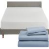 imageCalifornia Design Den 5 Piece Queen Size Sheet Set Blue and Waterproof Mattress Protector White Bundle  1000 Thread Count 100 Cotton Sateen 4 Piece Sheet Set with 1 Mattress Protector