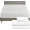 imageCalifornia Design Den 5 Piece Queen Size Sheet Set and Waterproof Mattress Protector Bundle  1000 Thread Count 100 Cotton Sateen 4 Piece Sheet Set with 1 Mattress Protector White