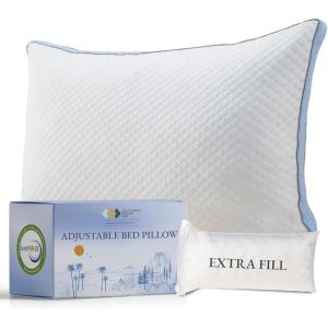 imageCalifornia Design Den Adjustable Queen Size Pillow  Soft Down Alternative Fill Adjustable Loft Memory Foam  Cooling Hotel Pillows for Back Stomach or Side Sleepers  Medium Soft CertiPURUSStandard  Queen