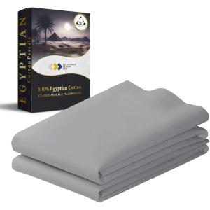 imageCalifornia Design Den StandardQueen Pillow Cases Set of 2  Luxury 100 Egyptian Cotton Crisp Percale Soft ampamp Breathable StandardQueen Size Pillow Cases  WhiteLight Grey