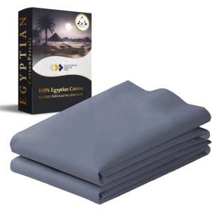 imageCalifornia Design Den StandardQueen Pillow Cases Set of 2  Luxury 100 Egyptian Cotton Crisp Percale Soft ampamp Breathable StandardQueen Size Pillow Cases  WhiteMineral Blue