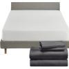imageCalifornia Design Den 5 Piece Full Size Sheet Set Grey and Waterproof Mattress Protector White Bundle  Soft 100 Cotton Sateen 4 Piece Sheet Set with 1 Mattress Protector