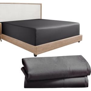 imageCalifornia Design Den 3Piece Bundle  Fitted Sheet with 2 Pillowcases Soft 100 Cotton Sateen Deep Pockets Full Size Grey