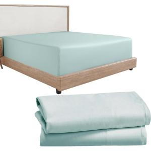 imageCalifornia Design Den 3Piece Bundle  Fitted Sheet with 2 Pillowcases Soft 100 Cotton Sateen Deep Pockets Full Size Seafoam