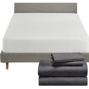 imageCalifornia Design Den 5 Piece Full Size Sheet Set Grey and Waterproof Mattress Protector White Bundle  Soft 100 Cotton Sateen 4 Piece Sheet Set with 1 Mattress Protector