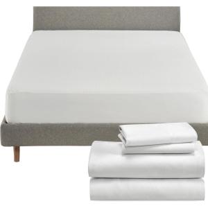 imageCalifornia Design Den 5 Piece Full Size Sheet Set Ivory and Waterproof Mattress Protector White Bundle  Soft 100 Cotton Sateen 4 Piece Sheet Set with 1 Mattress Protector