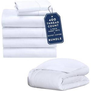 imageCalifornia Design Den 7Piece Twin XL Size Dorm Bedding Bundle  2 Sheet Sets ampamp 1 Duvet Cover  400 Thread Count  100 Cotton Sateen  White