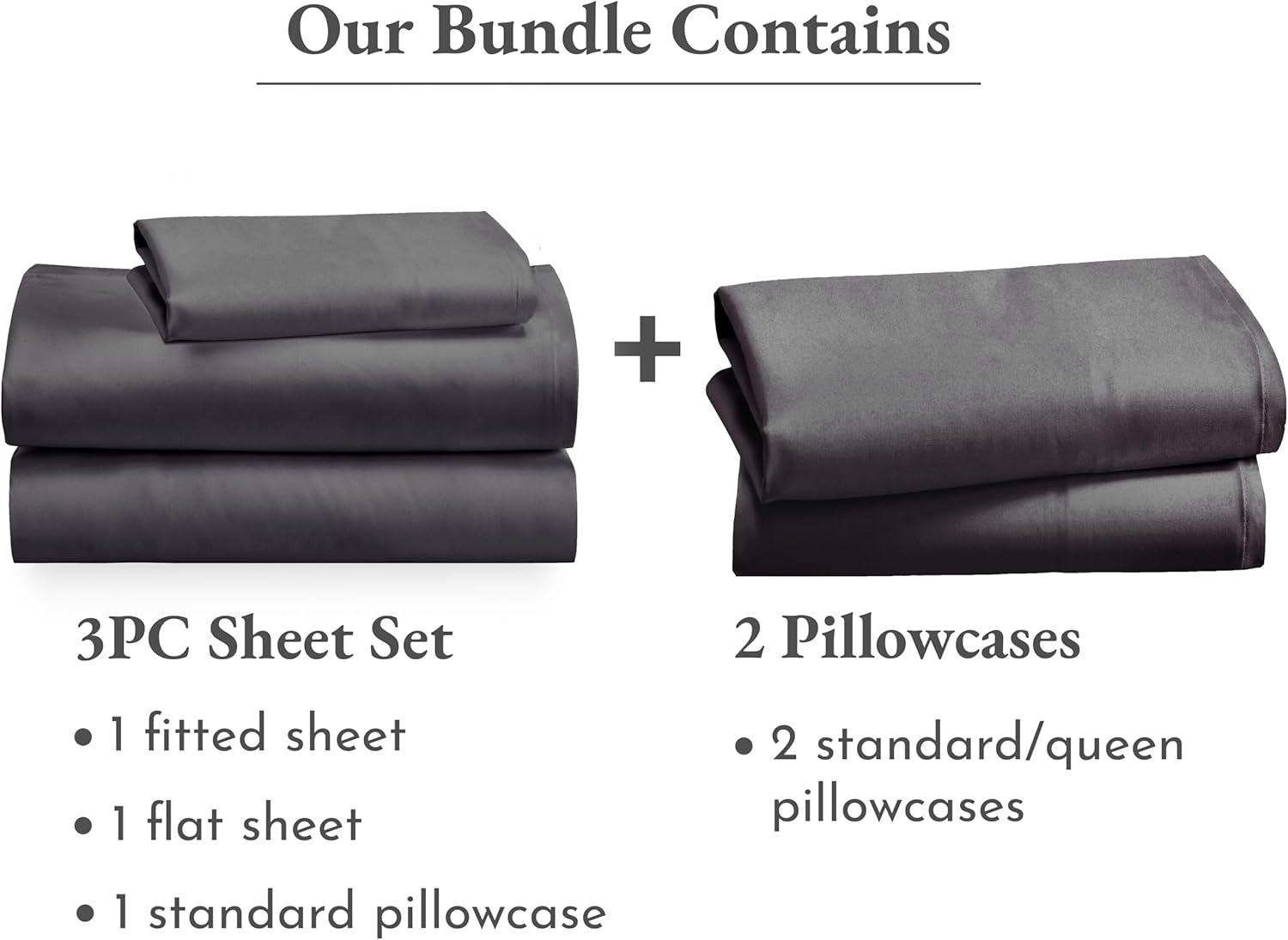 image5 Piece Twin Size Sheet Set with 3 Pillowcases  Soft 100 Cotton Sateen Grey