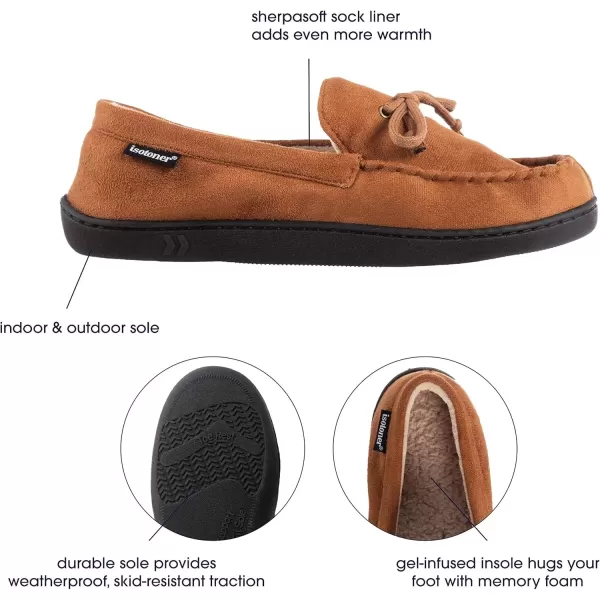 imageIsotoner Mens Microsuede Moccasin Slippers  Mens Indoor and Outdoor Sole Slippers Features Memory Foam for a Customer Fit and Arch Support for AllDay Comfort Machine WashableBrown