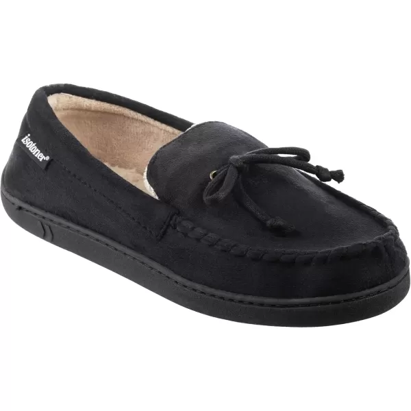 imageIsotoner Mens Microsuede Moccasin Slippers  Mens Indoor and Outdoor Sole Slippers Features Memory Foam for a Customer Fit and Arch Support for AllDay Comfort Machine WashableBlack