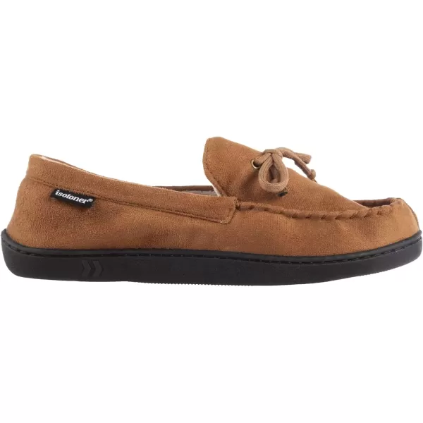 imageIsotoner Mens Microsuede Moccasin Slippers  Mens Indoor and Outdoor Sole Slippers Features Memory Foam for a Customer Fit and Arch Support for AllDay Comfort Machine WashableBrown