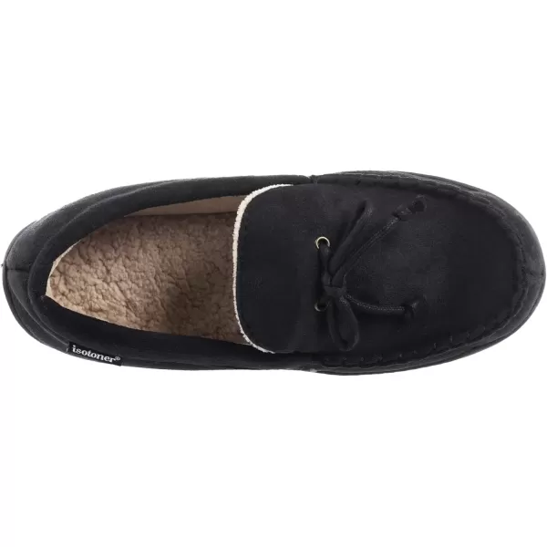 imageIsotoner Mens Microsuede Moccasin Slippers  Mens Indoor and Outdoor Sole Slippers Features Memory Foam for a Customer Fit and Arch Support for AllDay Comfort Machine WashableBlack