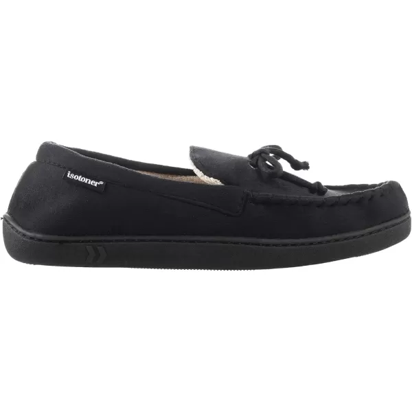 imageIsotoner Mens Microsuede Moccasin Slippers  Mens Indoor and Outdoor Sole Slippers Features Memory Foam for a Customer Fit and Arch Support for AllDay Comfort Machine WashableBlack