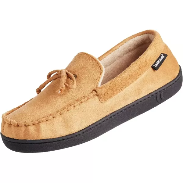imageIsotoner Mens Microsuede Moccasin Slippers  Mens Indoor and Outdoor Sole Slippers Features Memory Foam for a Customer Fit and Arch Support for AllDay Comfort Machine WashableBuckskin