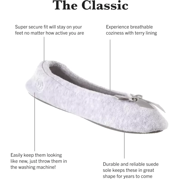 imageIsotoner Womens 2 Pack Mictroterry Ballerina Slipper with a Satin BowPeriwinkle Quilted  Ash Solid