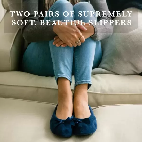 imageIsotoner Womens 2 Pack Mictroterry Ballerina Slipper with a Satin BowPeriwinkle Quilted  Ash Solid