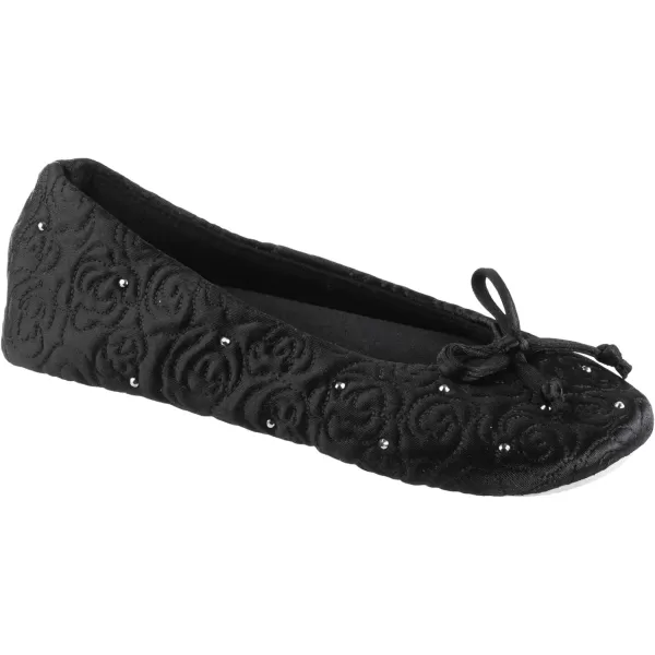 imageIsotoner Womens Ballerina Slippers with Terry Lined and Rose Quilt Ballet FlatBlack