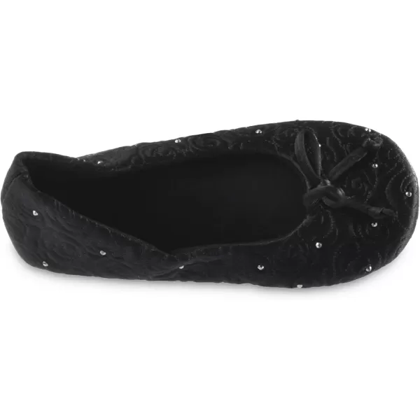imageIsotoner Womens Ballerina Slippers with Terry Lined and Rose Quilt Ballet FlatBlack