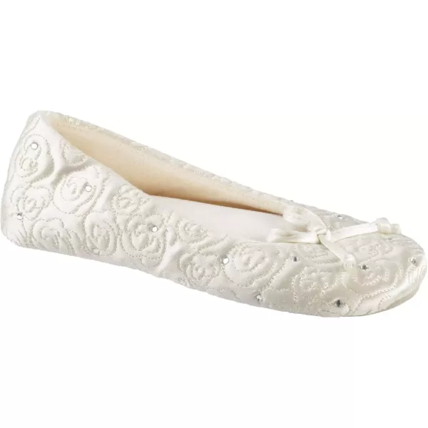 imageIsotoner Womens Ballerina Slippers with Terry Lined and Rose Quilt Ballet FlatIvory