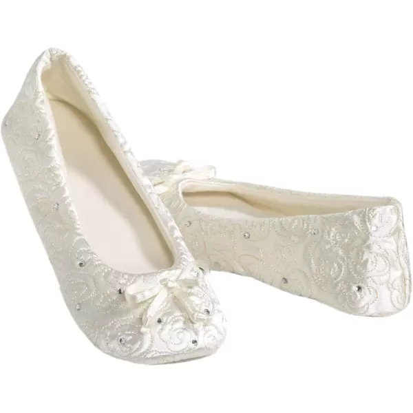 imageIsotoner Womens Ballerina Slippers with Terry Lined and Rose Quilt Ballet FlatIvory