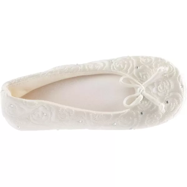 imageIsotoner Womens Ballerina Slippers with Terry Lined and Rose Quilt Ballet FlatIvory