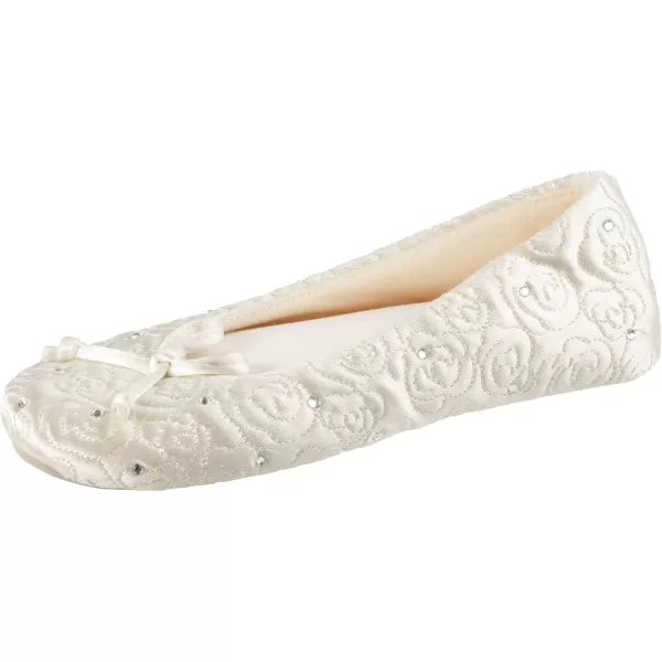 imageIsotoner Womens Ballerina Slippers with Terry Lined and Rose Quilt Ballet FlatIvory