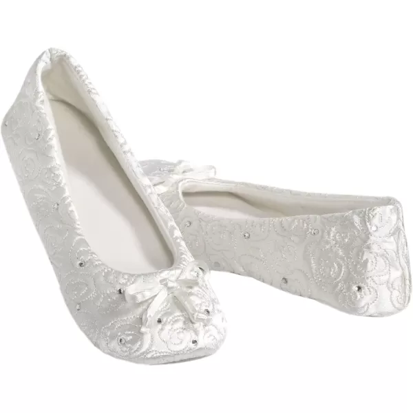 imageIsotoner Womens Ballerina Slippers with Terry Lined and Rose Quilt Ballet FlatWhite