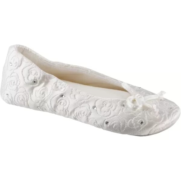imageIsotoner Womens Ballerina Slippers with Terry Lined and Rose Quilt Ballet FlatWhite