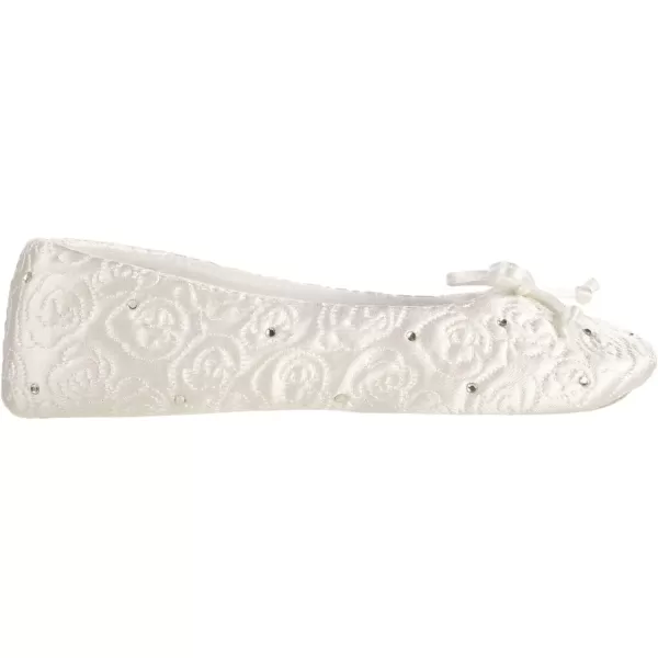 imageIsotoner Womens Ballerina Slippers with Terry Lined and Rose Quilt Ballet FlatWhite