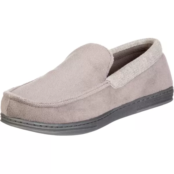imageisotoner Mens Microterry and Waffle Travis Moccasin Slippers With Memory Foam Insole and Durable Rubber OutsoleAsh