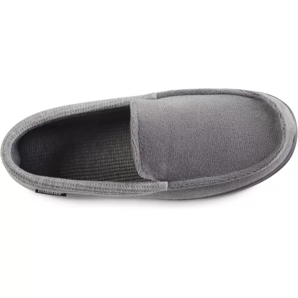 imageisotoner Mens Microterry and Waffle Travis Moccasin Slippers With Memory Foam Insole and Durable Rubber OutsoleAsh