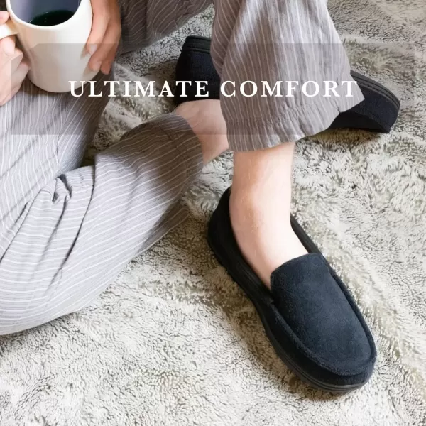 imageisotoner Mens Microterry and Waffle Travis Moccasin Slippers With Memory Foam Insole and Durable Rubber OutsoleAsh