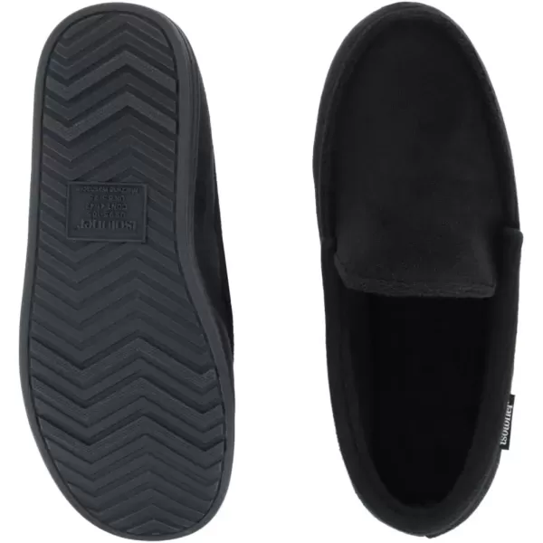 imageisotoner Mens Microterry and Waffle Travis Moccasin Slippers With Memory Foam Insole and Durable Rubber OutsoleBlack