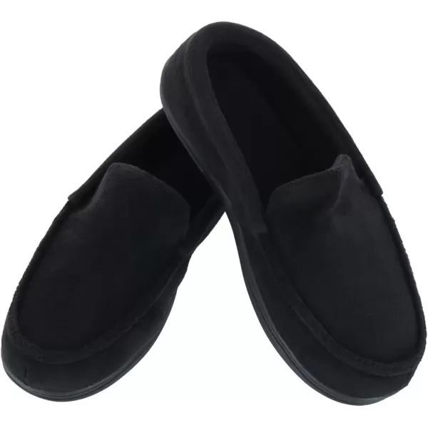 imageisotoner Mens Microterry and Waffle Travis Moccasin Slippers With Memory Foam Insole and Durable Rubber OutsoleBlack