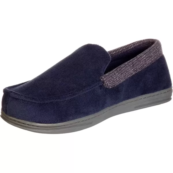 imageisotoner Mens Microterry and Waffle Travis Moccasin Slippers With Memory Foam Insole and Durable Rubber OutsoleNavy Blue