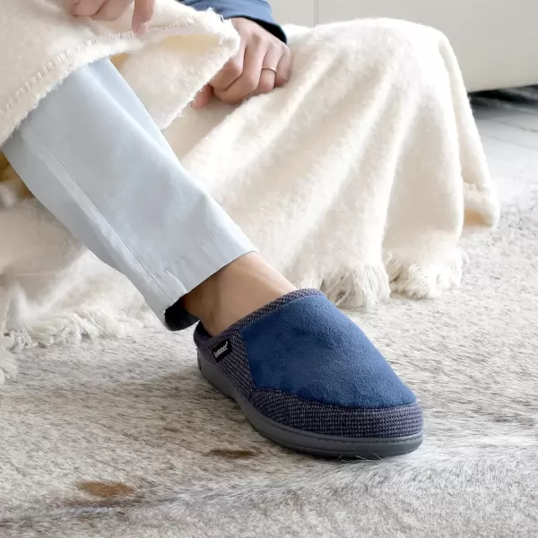 imageisotoner Mens Microterry and Waffle Travis Slipon Hoodback SlipperNavy Blue