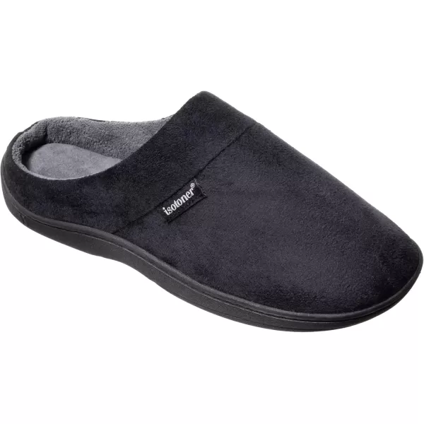 imageisotoner Mens Open Back Slipper with Memory Foam and IndoorOutdoor SoleFuax Microsuede Black