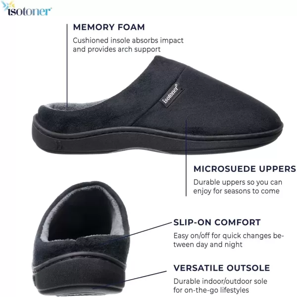 imageisotoner Mens Open Back Slipper with Memory Foam and IndoorOutdoor SoleFuax Microsuede Black