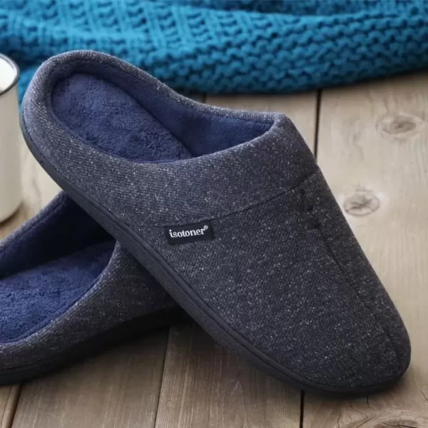 imageisotoner Mens Preston Heather Knit Slipon Hoodback SlipperNavy Blue