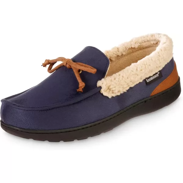 imageisotoner Mens Recycled Advanced Memory Foam Microsuede Vincent Eco Comfort Moccasin SlippersNavy Blue