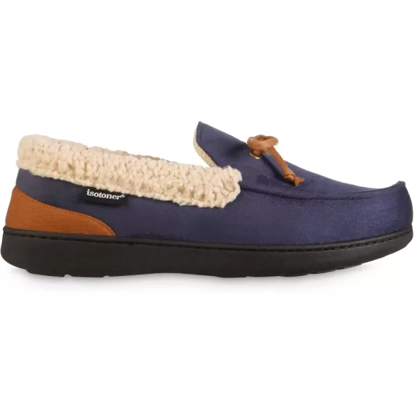imageisotoner Mens Recycled Advanced Memory Foam Microsuede Vincent Eco Comfort Moccasin SlippersNavy Blue