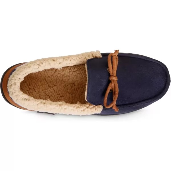 imageisotoner Mens Recycled Advanced Memory Foam Microsuede Vincent Eco Comfort Moccasin SlippersNavy Blue