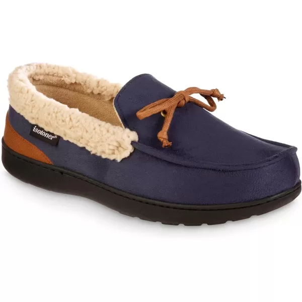 imageisotoner Mens Recycled Advanced Memory Foam Microsuede Vincent Eco Comfort Moccasin SlippersNavy Blue