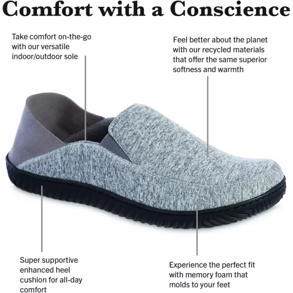 imageisotoner Mens Sport Knit Closed Back Slipper IndoorOutdoor Sole Memory Foam Machine WashableAsh